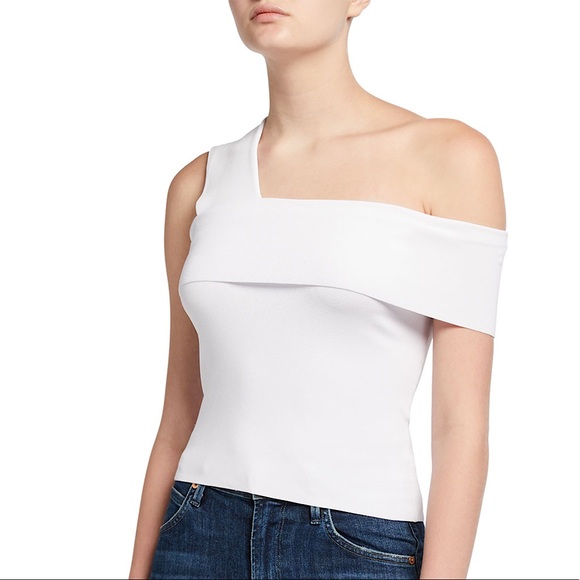 Alice & Olivia Arletta Asymmetric Cropped Sweater In White - Picture 3 of 14
